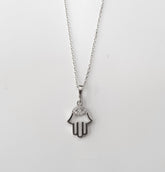 שרשרת כסף חמסה עם עין הרע משובץ 13X10 מ"מ מוכסף