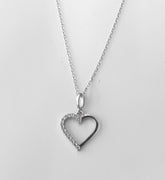 שרשרת כסף לב חלול  חצי משובץ 11x13 מ"מ מוכסף