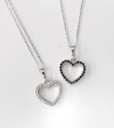 שרשרת כסף לב חלול משובץ דו צדדי שחור ולבן 13מ"מ  מוכסף