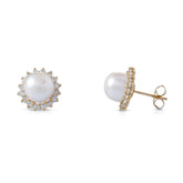 עגילי זהב , משובצים פנינה ויהלומים 7E424Y