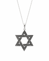 שרשרת כסף מגן דויד משובץ אבן שחורה 25 מ"מ מוכסף