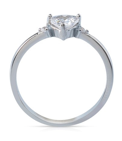 טבעת כסף סטרלינג עדינה משובצת זרקון בצורת לב