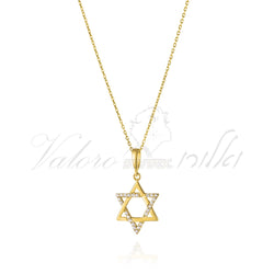 שרשרת כסף מגן דויד חצי משובץ 13 מ"מ ציפוי זהב