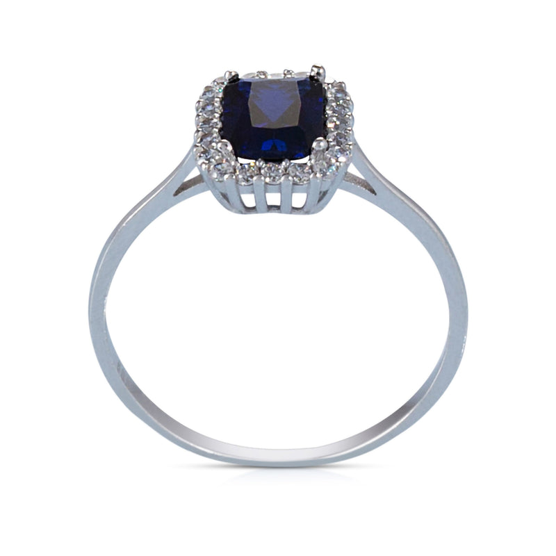 טבעת זהב לבן ואבן ספיר כחולה 21R700